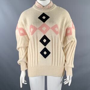 CLAUDE MONTANA Size S Beige Pink  Black Knitted Alpaca Blend Ribbed Sweater